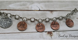 Personalized penny bracelet - Hand stamped - Names - Birth year - Mother's Day Gift - Unique Gift