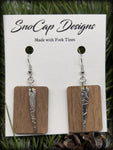 Fork Tine Wooden Square Earrings