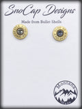 Winchester 45 Auto Bullet Shell Stud Earrings with Smoky Gray Swarovski Crystals