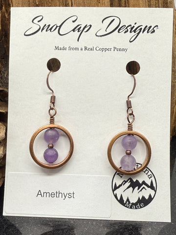 Amethyst Copper Penny Earrings