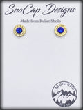 9mm Luger Blazer Bullet shell Stud Earrings with Royal Blue studs