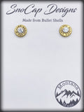9mm Luger Blazer Studded Bullet Shell Earrings with Clear Crystals