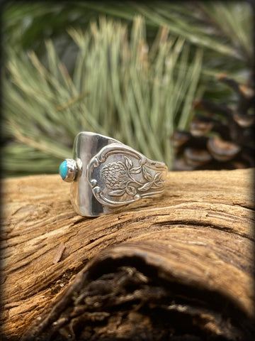 Red Clover Sterling Silver Salt Ring with Sleeping Beauty Turquoise