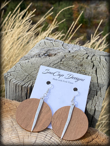 Rose Fork Tine & Circle Wood Earrings