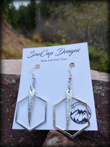 Fork Tine & Hexagon Metal Earrings