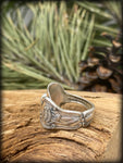Peony Flower Sterling Silver Salt Spoon Ring with Denim Lapis Gemstone