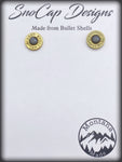 9mm Luger Blazer Bullet Shell studded Earrings with a matte Smoky Gray Swarovski Crystals