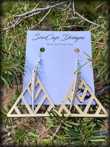 Fork Tine & Wood Triangle Earrings