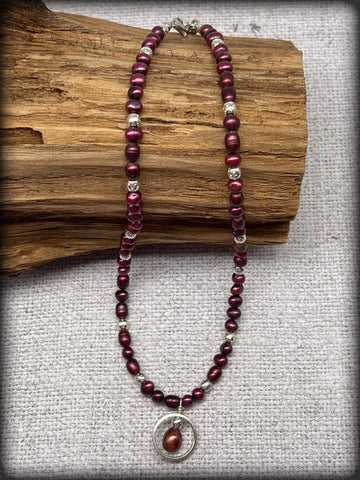 Red Pearl & Dime Necklace